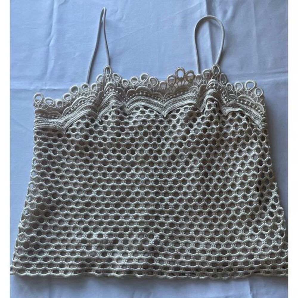 Werle Beverly Hills‎ White Crochet Lace Cami Top Scalloped Trim Summer Tank